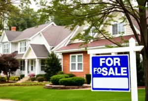 Suburban neighborhood with homes for sale