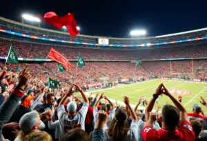 Indiana football fans celebrating during the championship game