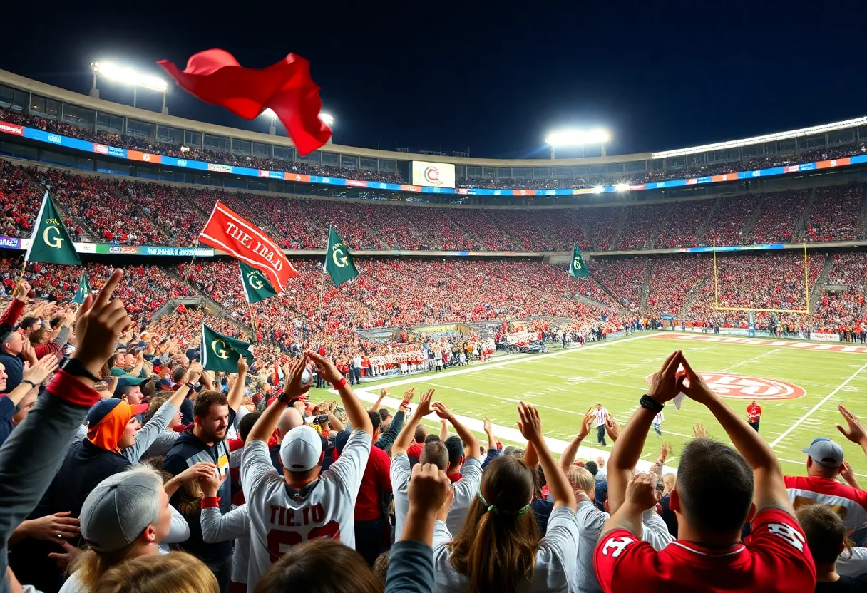 Indiana football fans celebrating during the championship game