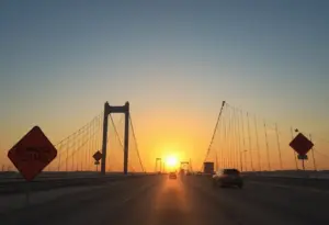 Kennedy Bridge under construction with closed southbound lanes.