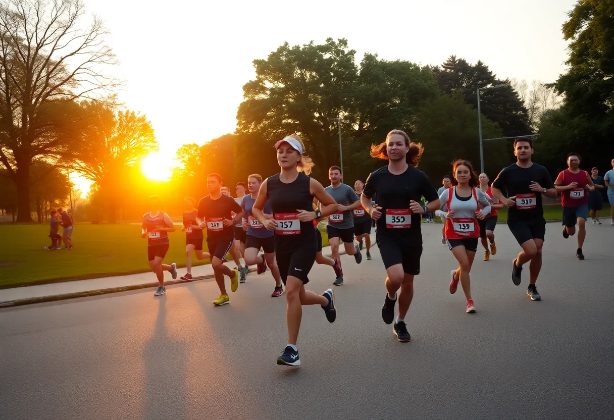 Runners training for the Kentucky Derby Festival Marathon in a scenic park