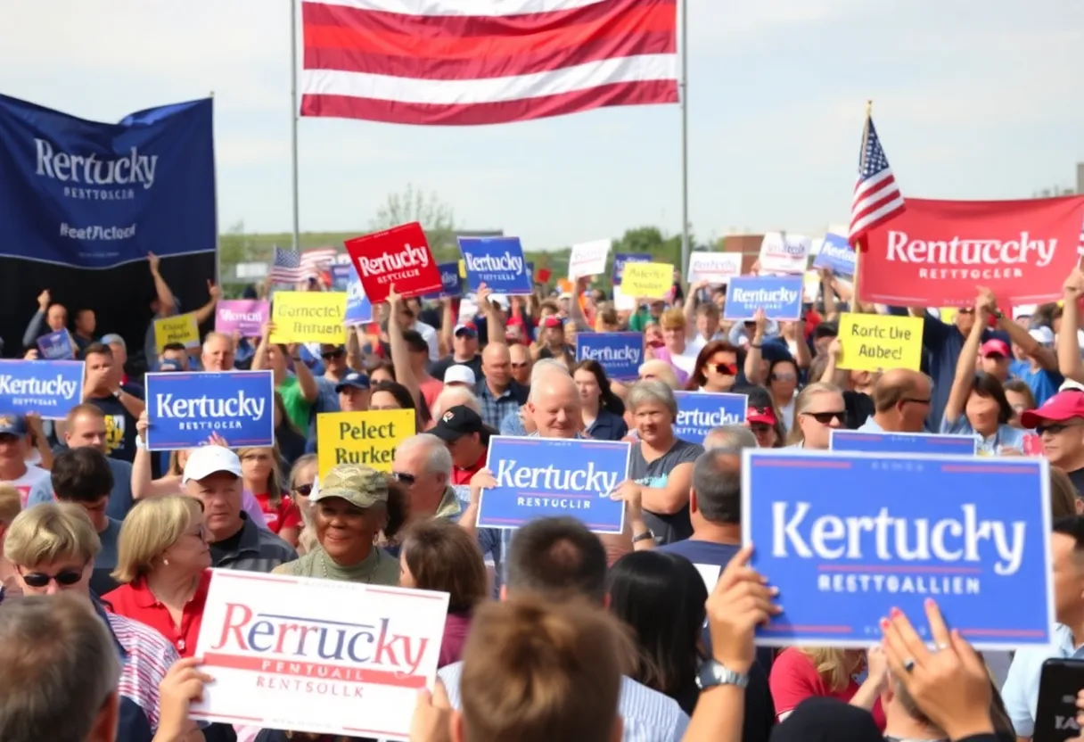 Crowd at a political rally in Kentucky for upcoming elections