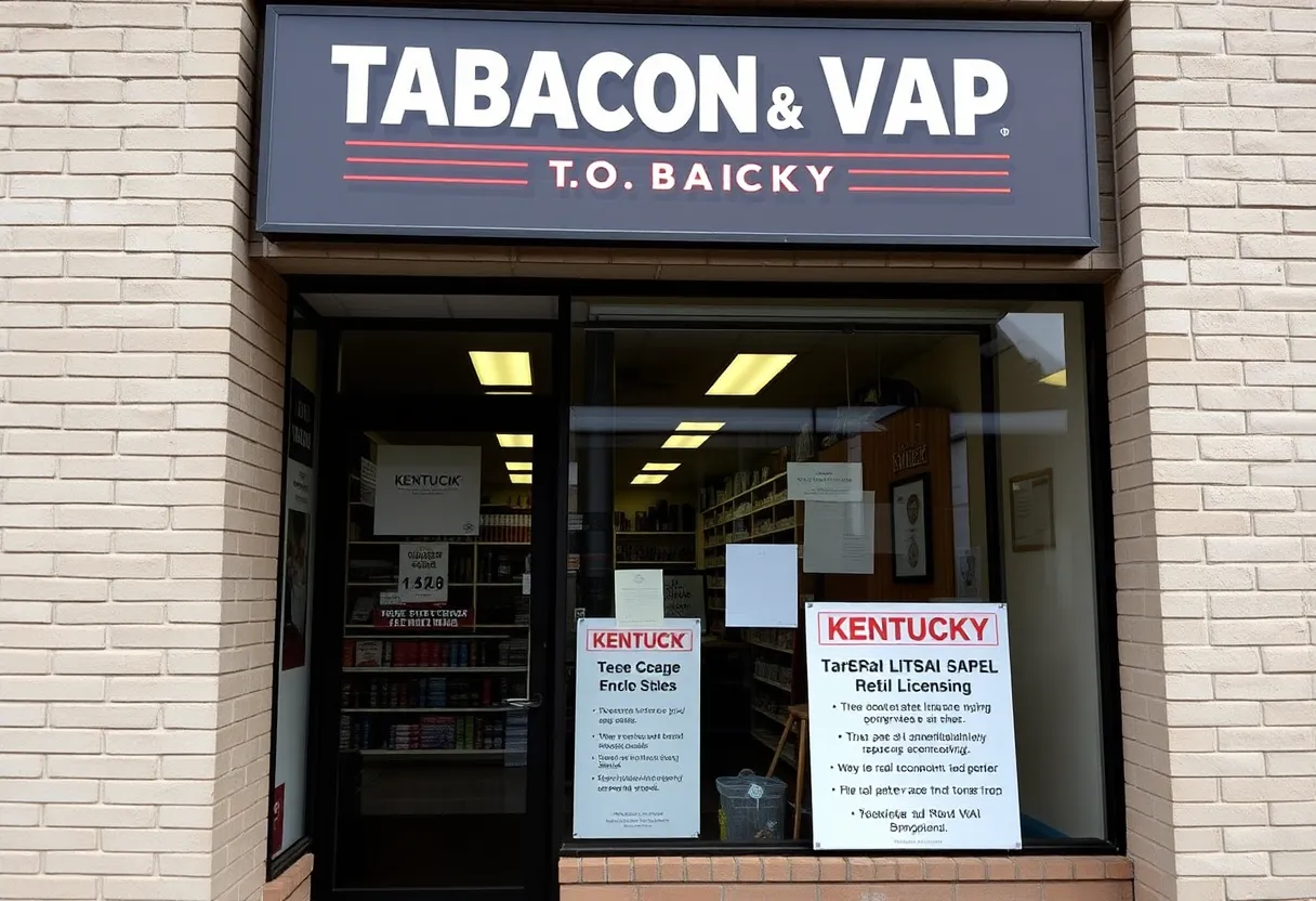 Vape shop storefront in Kentucky with licensing sign