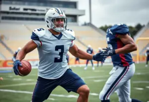 Football player training on the field