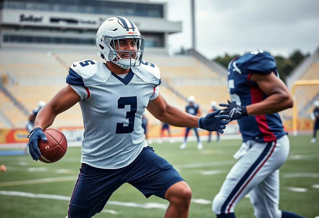 Football player training on the field