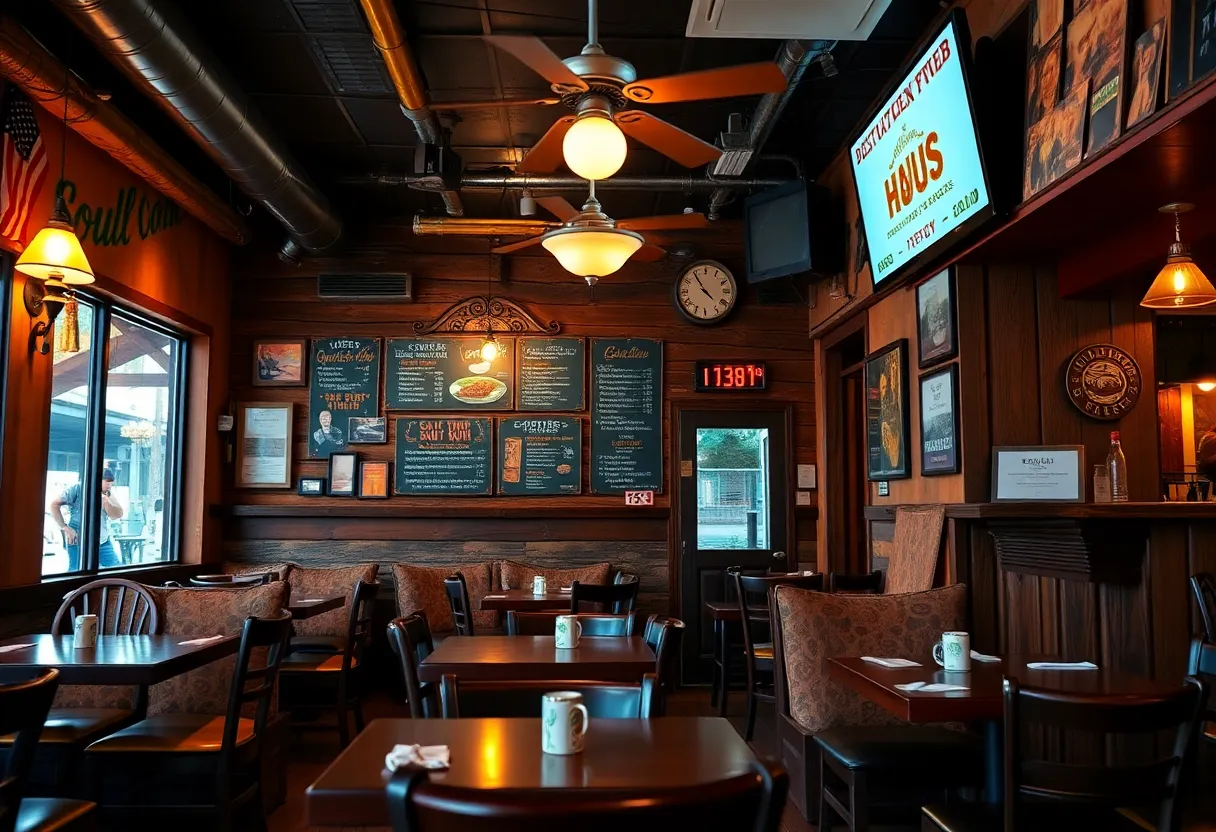 Cozy soul food restaurant interior with rustic décor