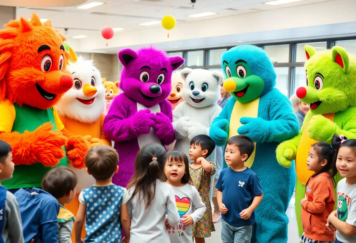 Mascots celebrating at the League of Mascots annual ceremony in Louisville.
