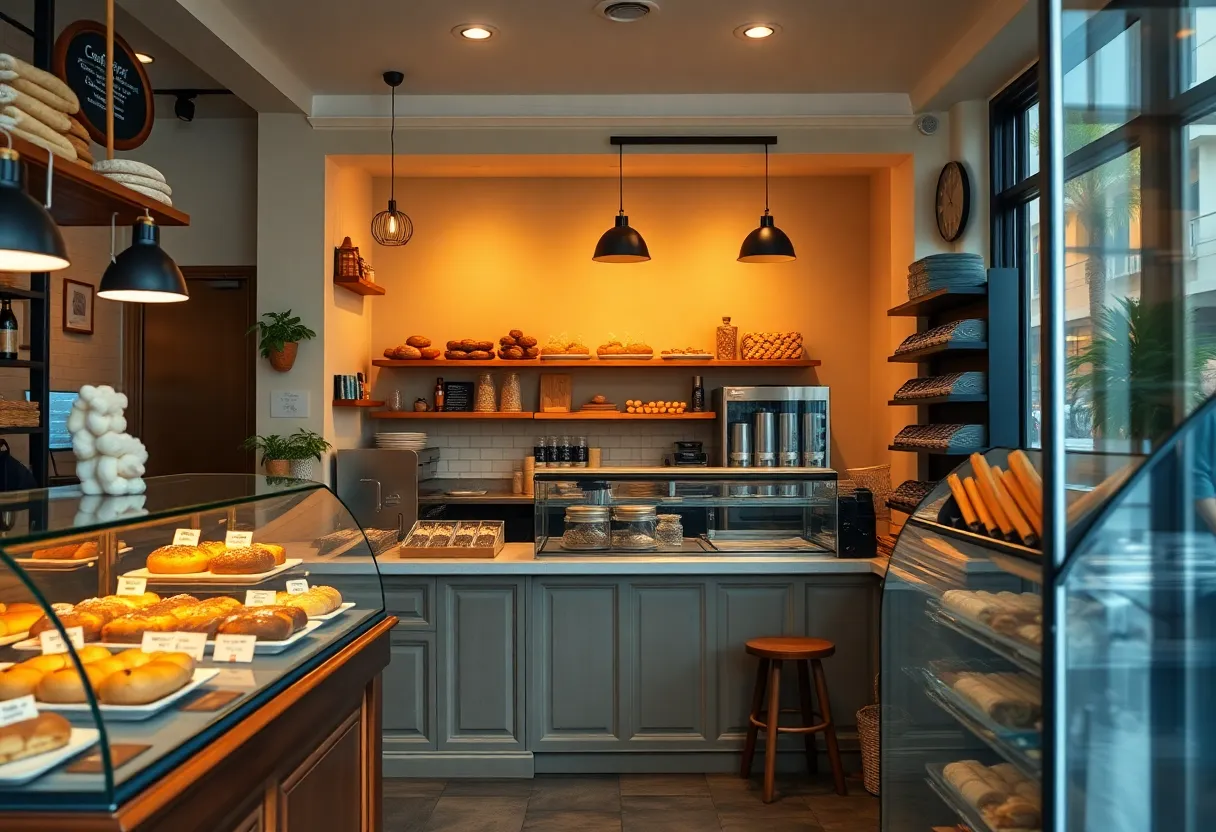 Interior view of Leaven Bakery with display of pastries