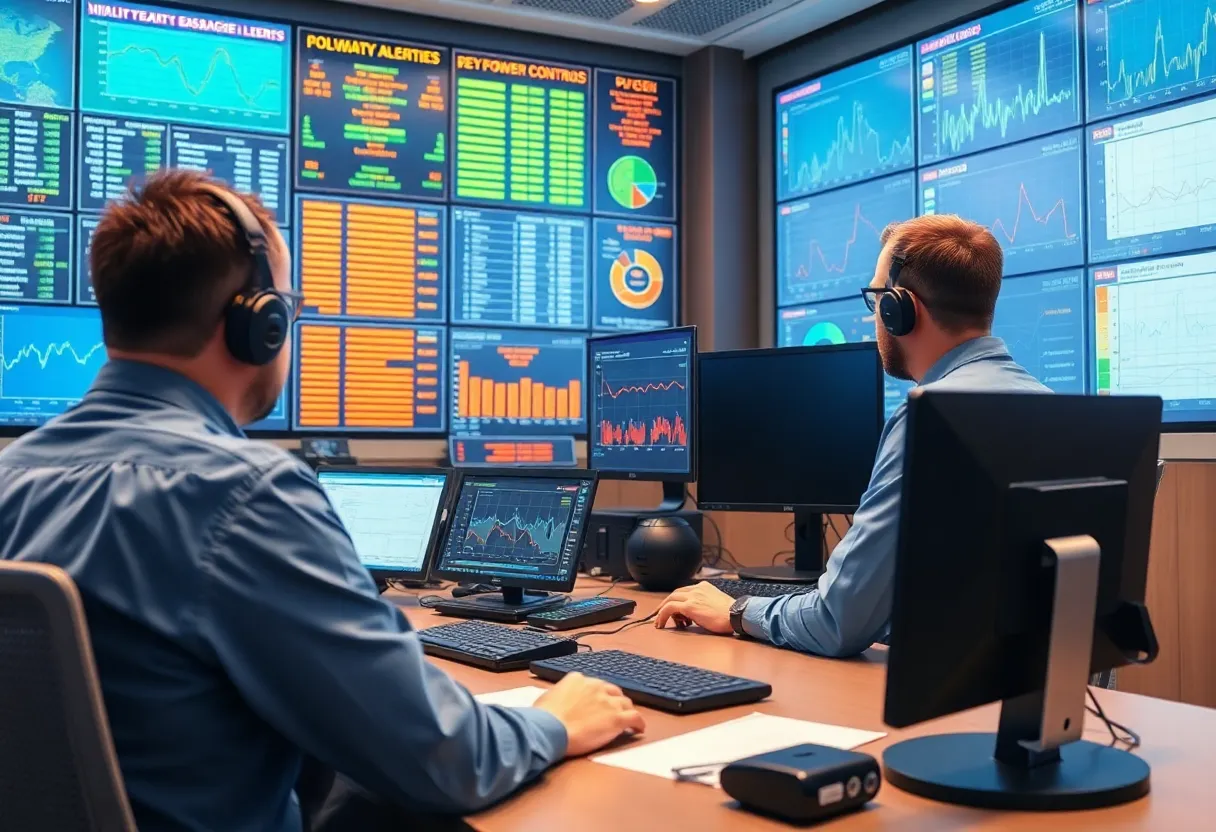 Control center managing power outage alerts