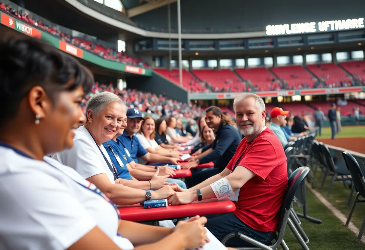 Community members donating blood at Louisville Slugger Field