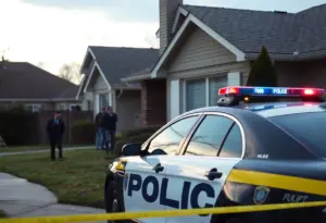 Police car parked outside a suburban house