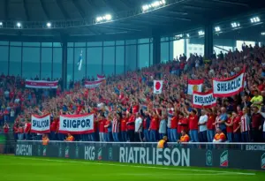 Fans cheering at the Louisville City FC opening match