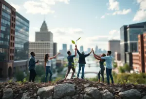 Illustration of Louisville community showing resilience amidst challenges