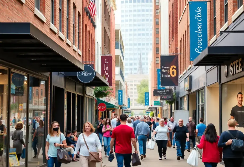 Consumers shopping in Louisville highlighting economic resilience.