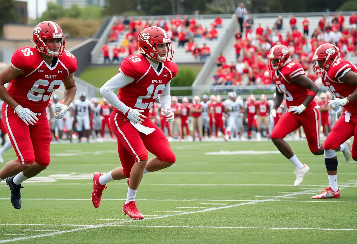 Louisville Cardinals football team players in action during a game.