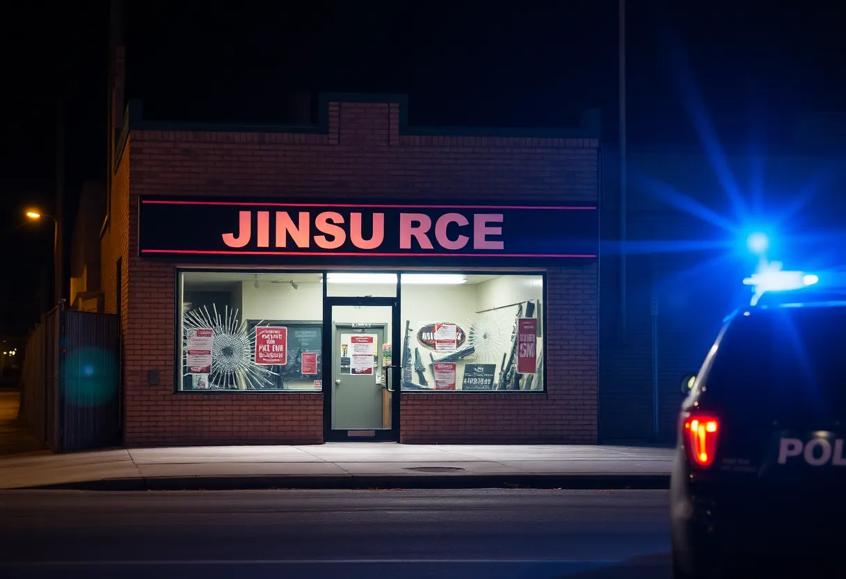 Scene of a gun store burglary with police presence