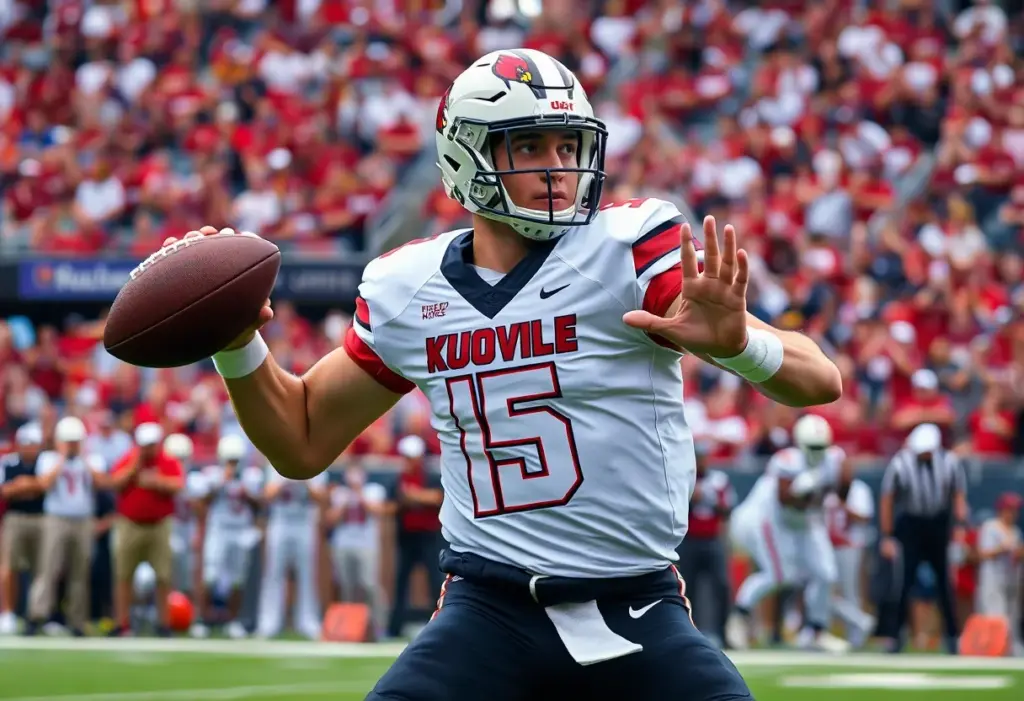 Quarterback from the Louisville Kings football team in a game setting.