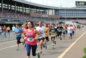 Participants in the Louisville running event at Churchill Downs.