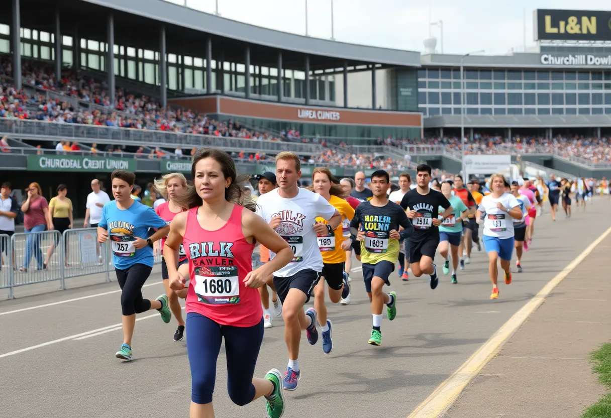 Participants in the Louisville running event at Churchill Downs.