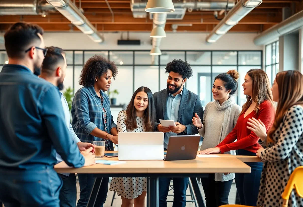 Entrepreneurs collaborating in a modern workspace in Louisville