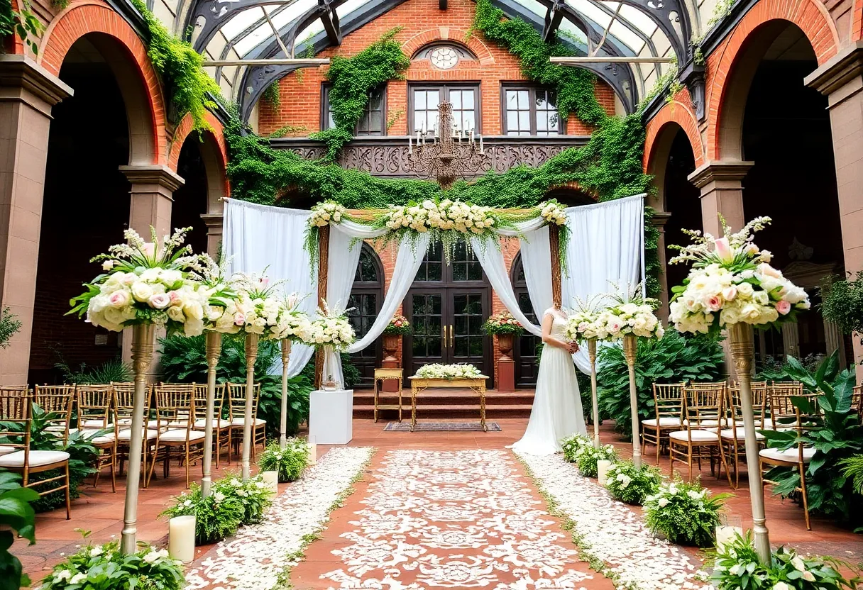 A stunning wedding setup in Louisville with flowers and elegant decor