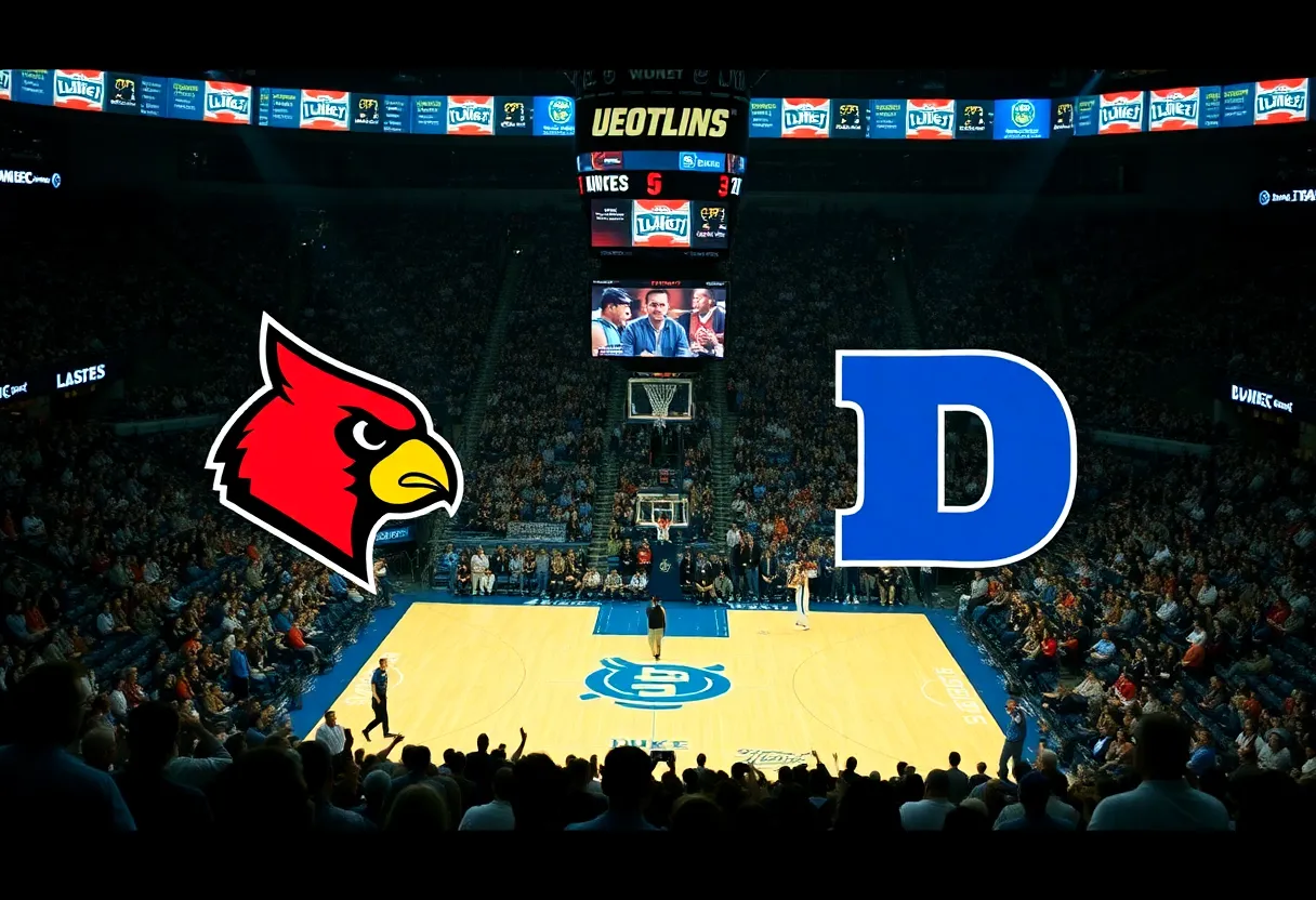 Louisville Cardinals playing against Duke Blue Devils