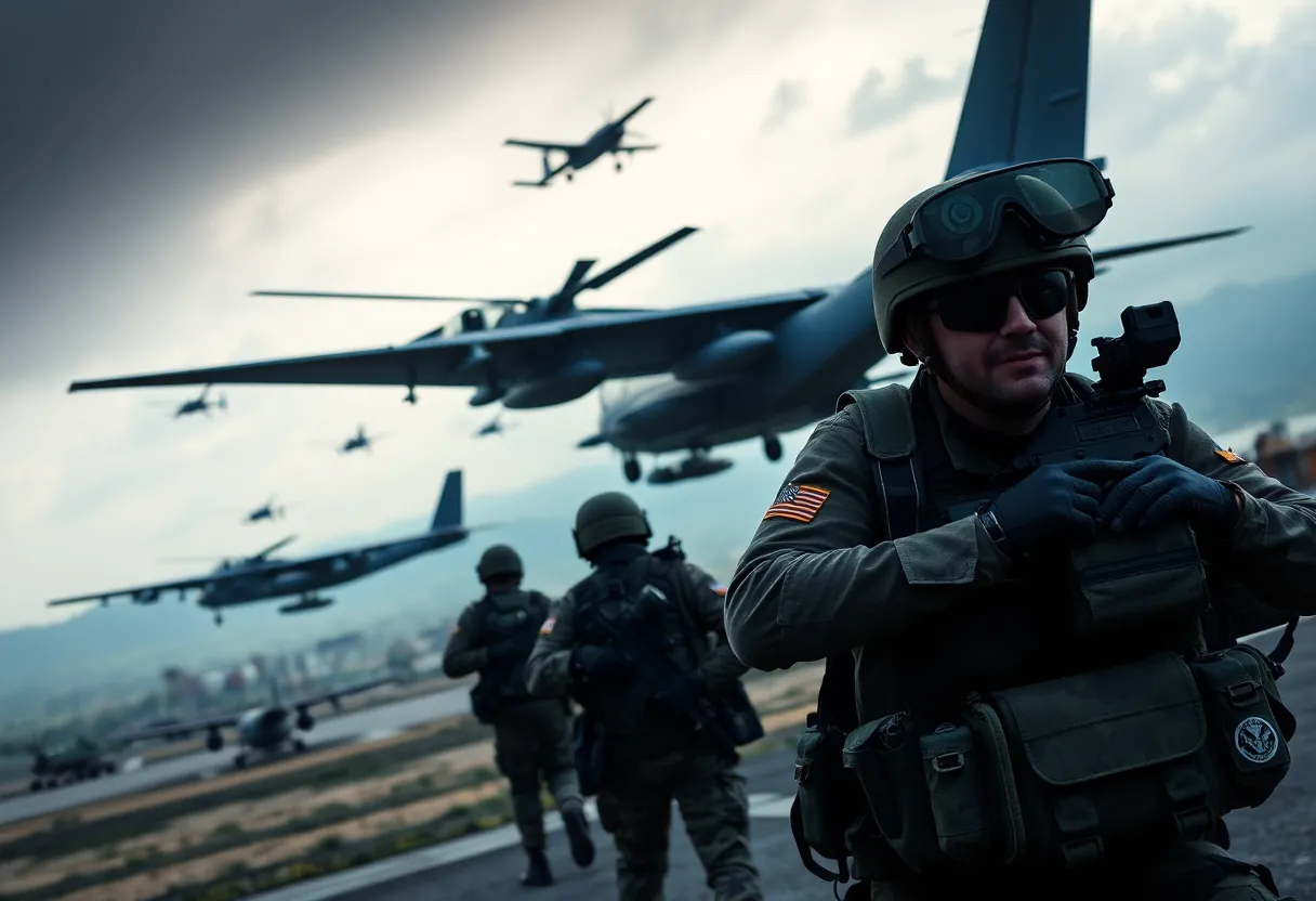 U.S. military aircraft in operation over a South American military base