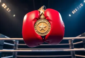 Design of the Muhammad Ali Forever Stamp featuring boxing elements.