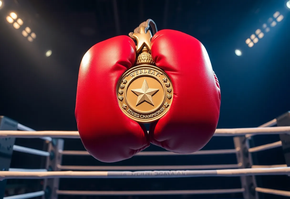 Design of the Muhammad Ali Forever Stamp featuring boxing elements.