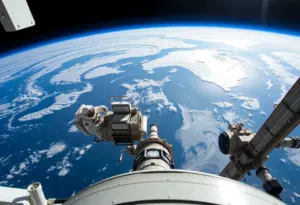 View of the International Space Station with earth in the background