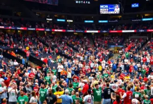 Fans cheering at an NCAA Men's Basketball Tournament