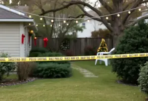 Scene of a backyard party with police presence after a shooting incident.