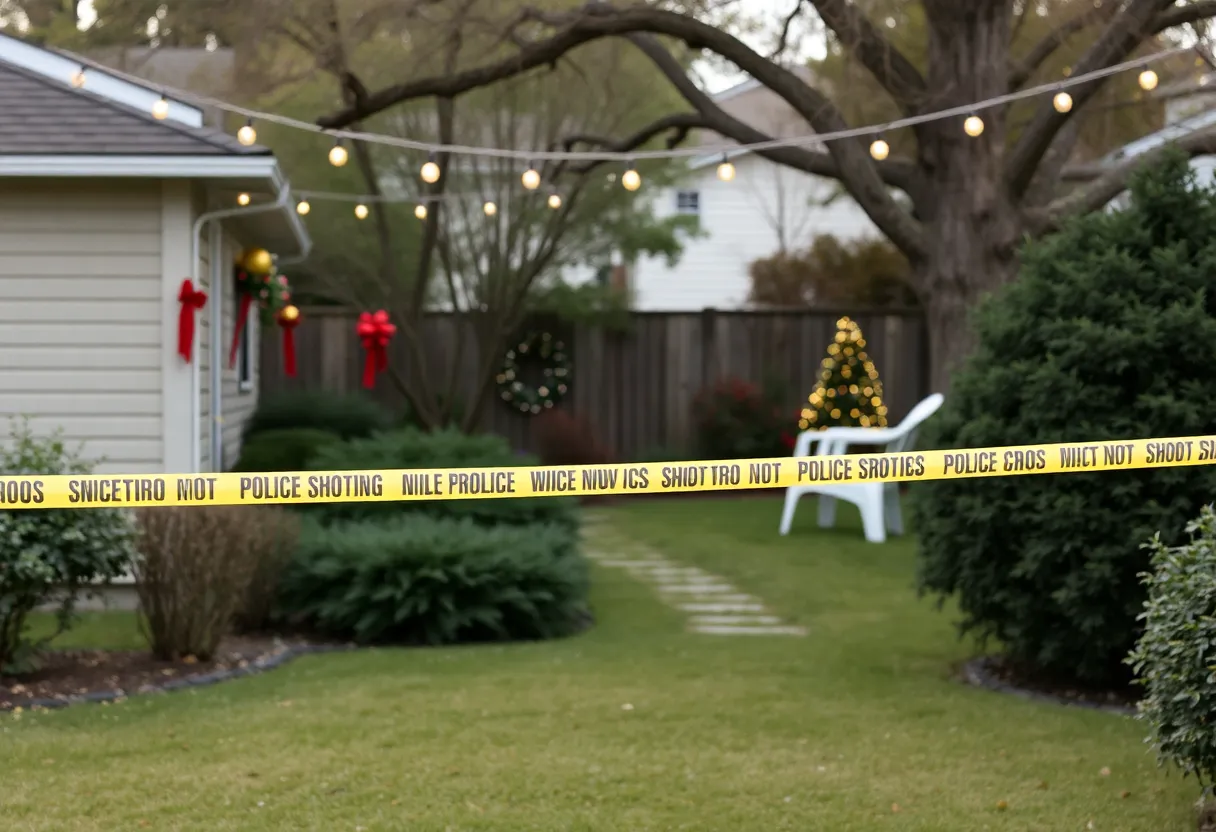 Scene of a backyard party with police presence after a shooting incident.