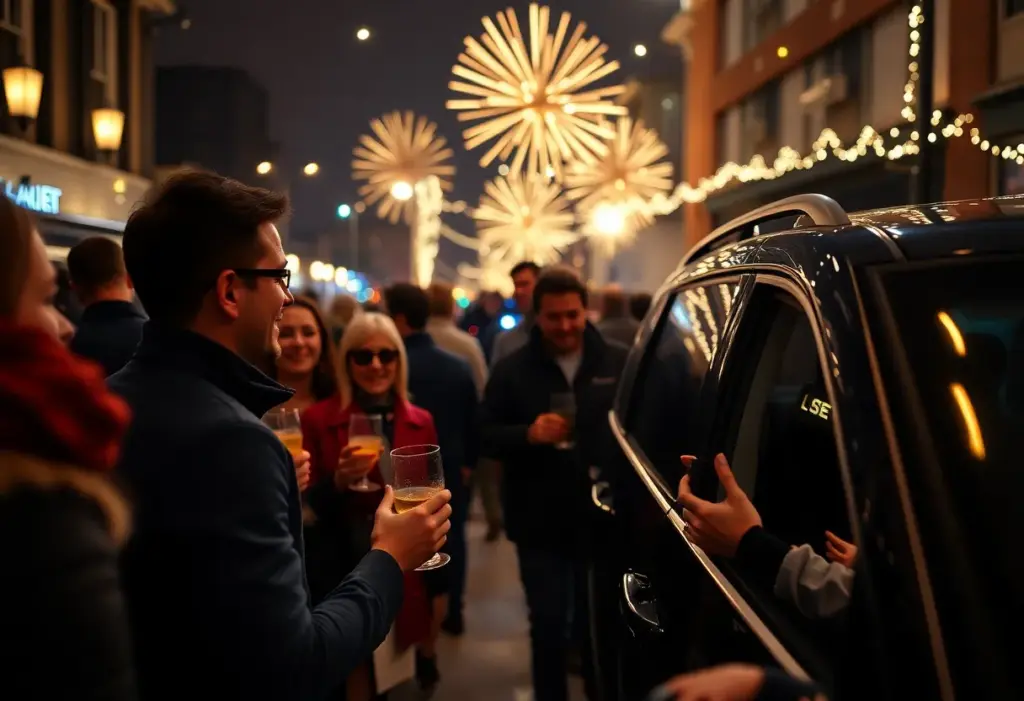 People celebrating New Year's Eve safely with Uber's transport option.
