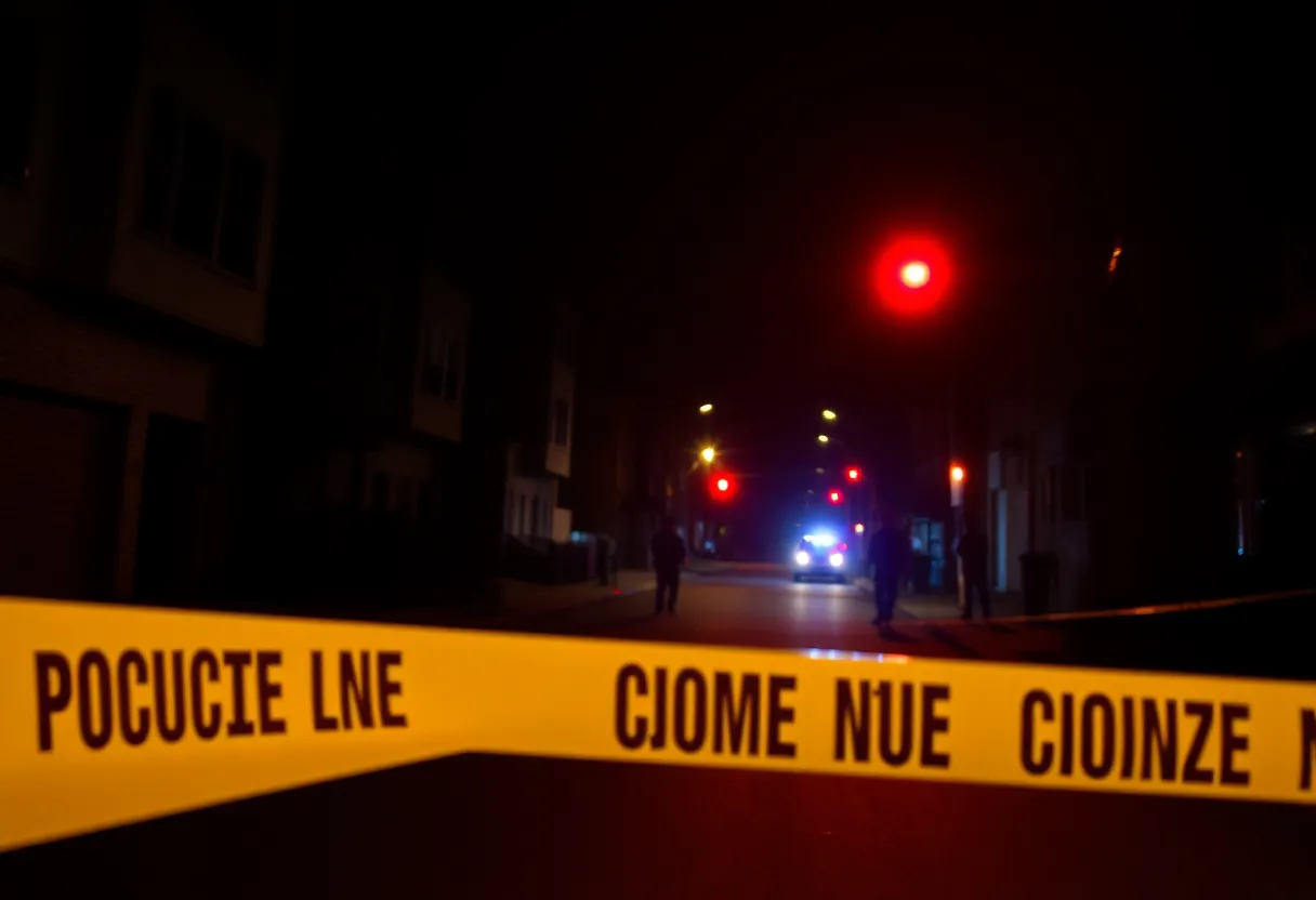 Police tape at a crime scene in an urban area