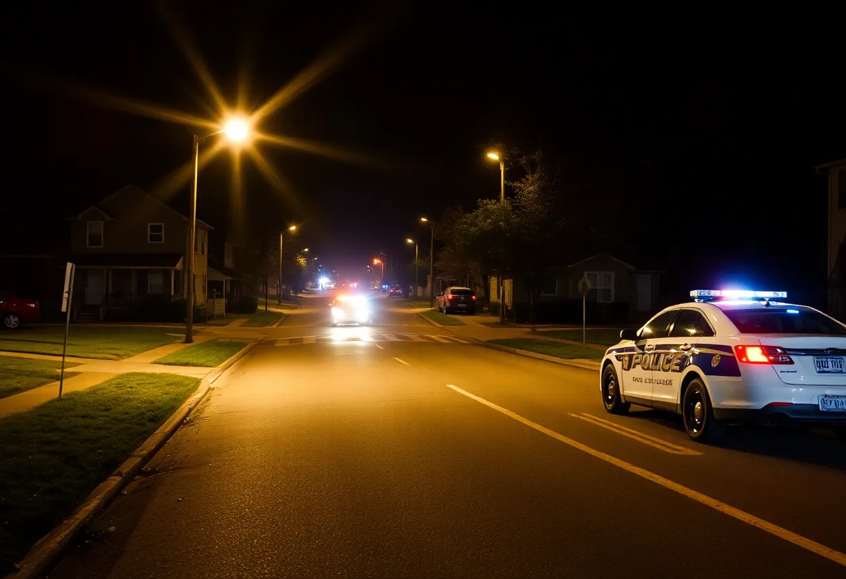 Police lights illuminate a street in Louisville's Russell neighborhood.