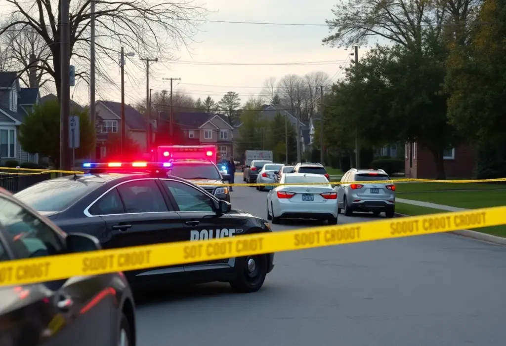 Emergency vehicles and police tape at the scene of a shooting in Louisville