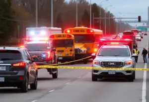 Emergency vehicles at a crash site on Preston Highway