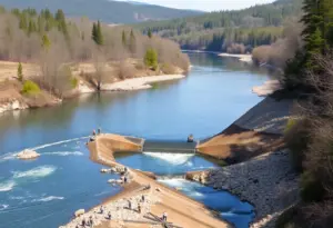 Crews working on the removal of Providence Mill Dam in Silver Creek, New Albany