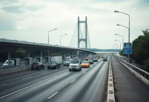 Vehicles passing through RiverLink toll bridge