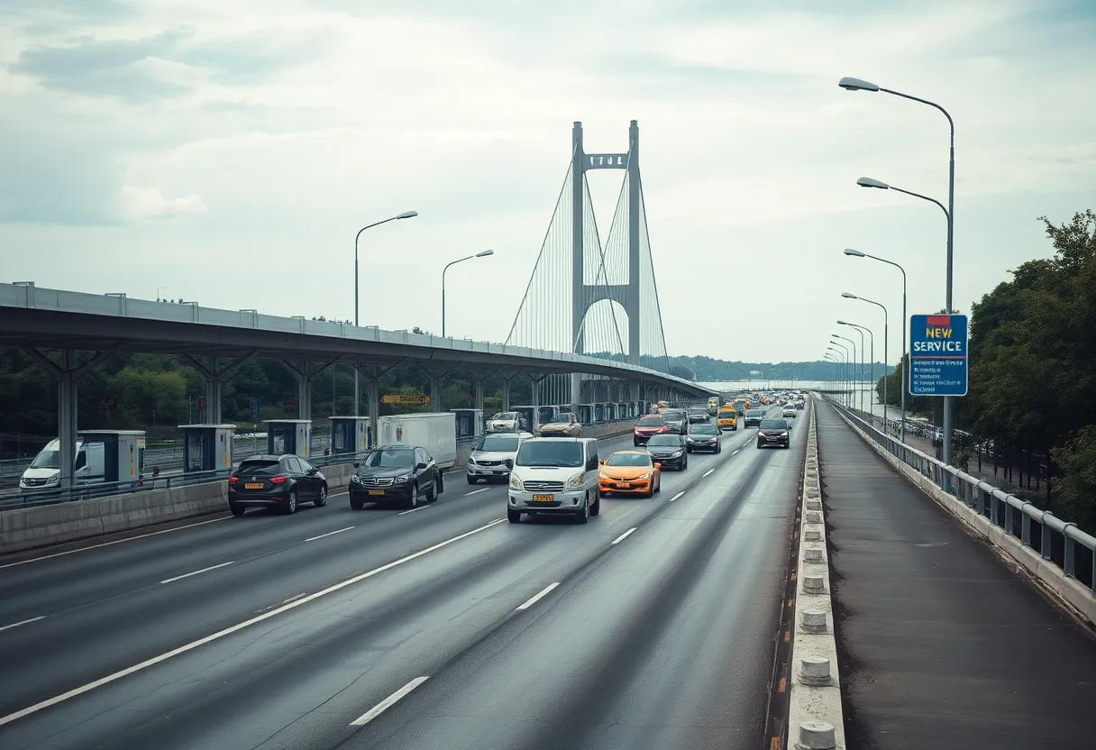 Vehicles passing through RiverLink toll bridge