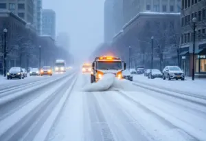 Snowplow clearing snow on a Louisville street