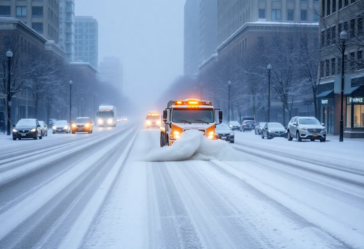 Snowplow clearing snow on a Louisville street
