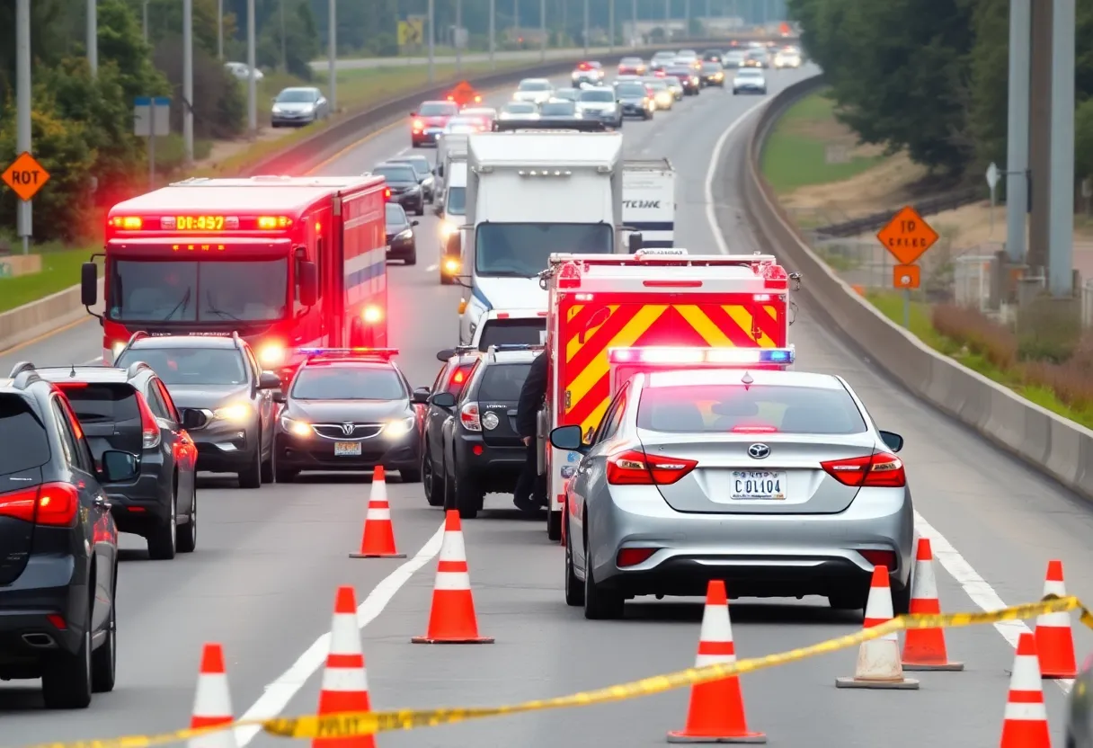 Emergency responders at the scene of a multi-vehicle crash on Snyder Freeway
