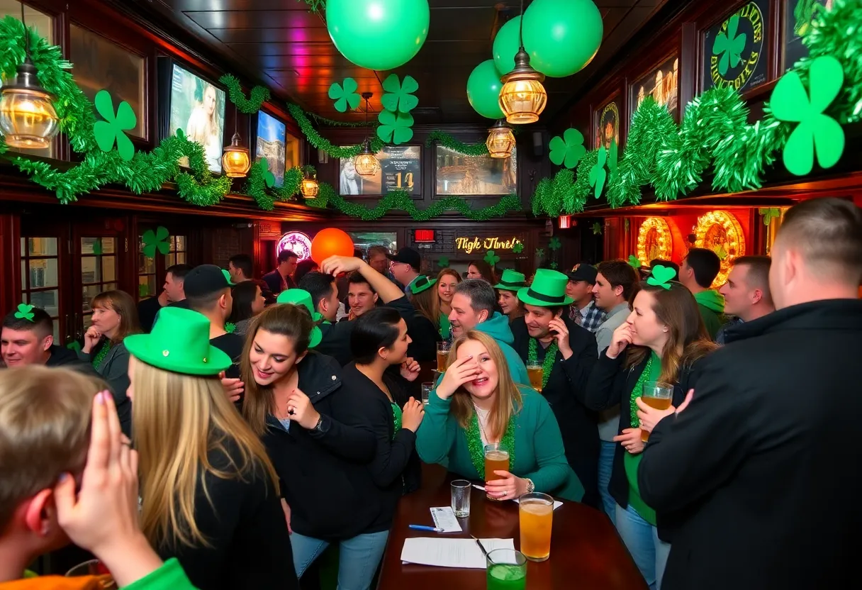 Participants enjoying a St. Patrick's Day Bar Crawl in Louisville's Highlands neighborhood.