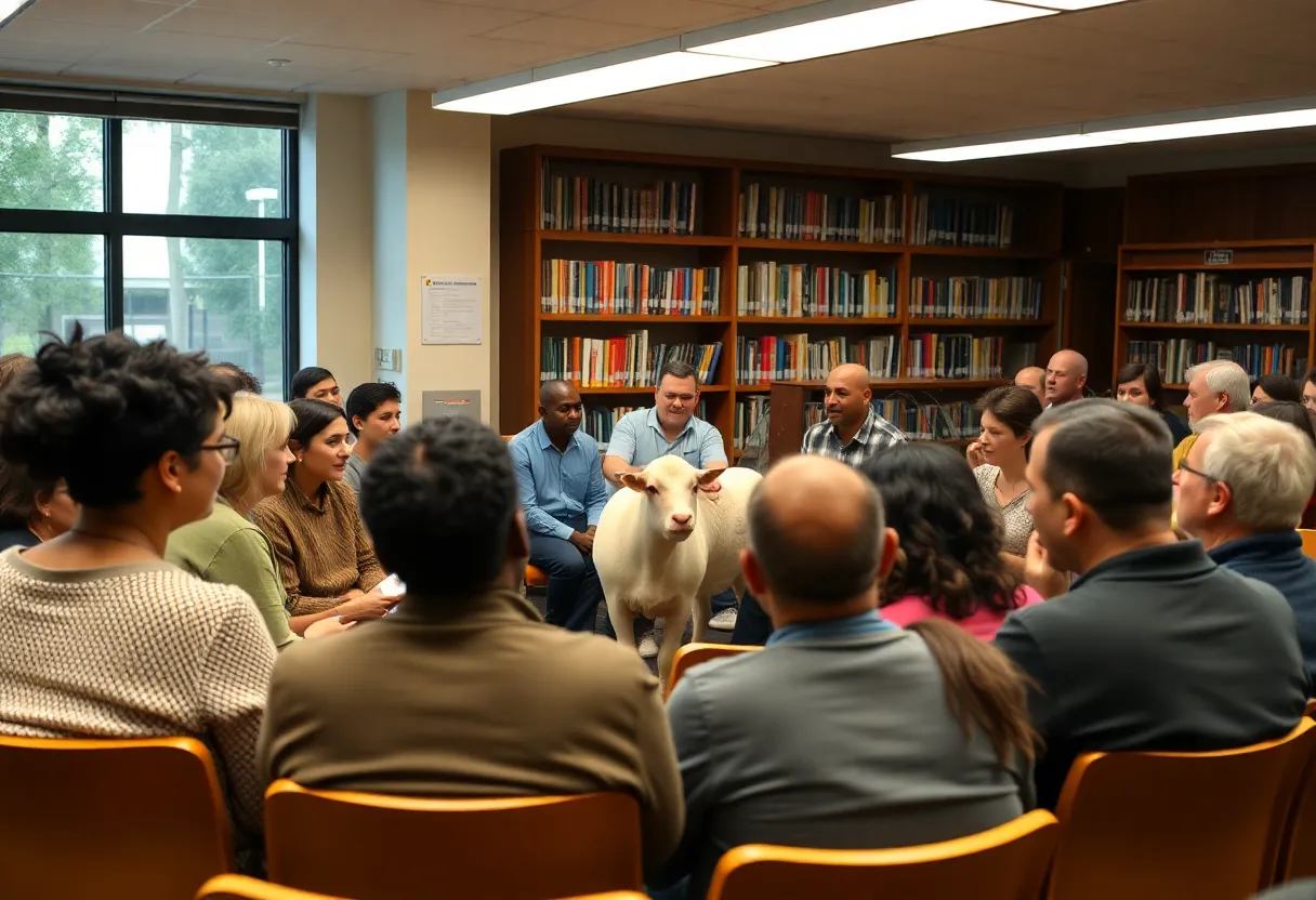 Community members participating in a town hall meeting on livestock ordinance.