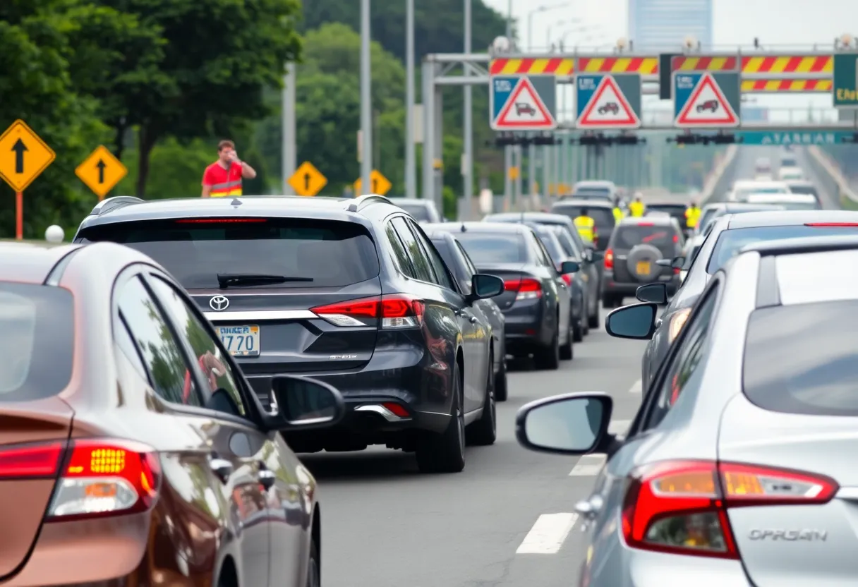 Traffic congestion on I-65 South due to lane closures.