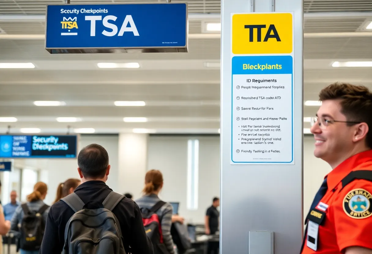 A TSA officer checking ID at Louisville International Airport