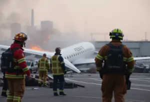 Emergency responders managing the situation after the UPS plane crash.