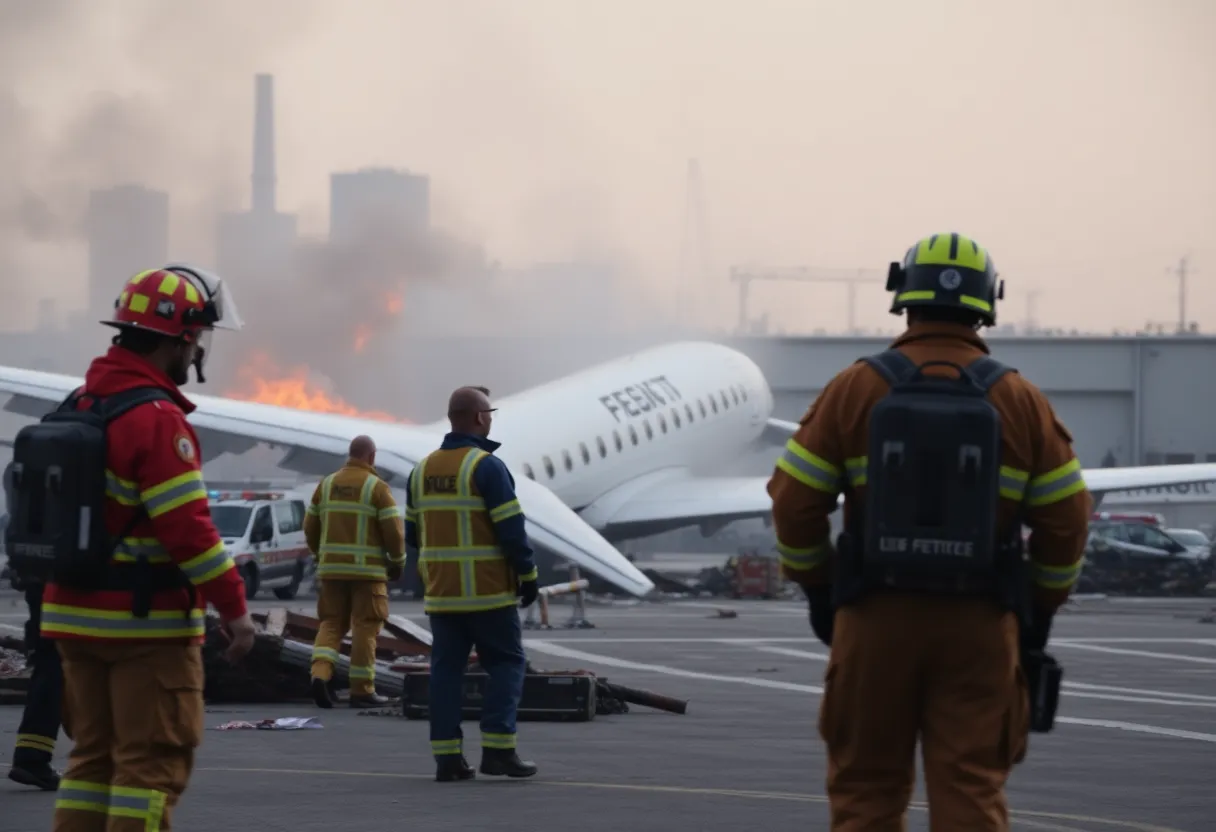 Emergency responders managing the situation after the UPS plane crash.